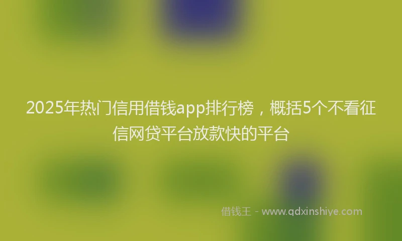 2025年热门信用借钱app排行榜，概括5个不看征信网贷平台放款快的平台
