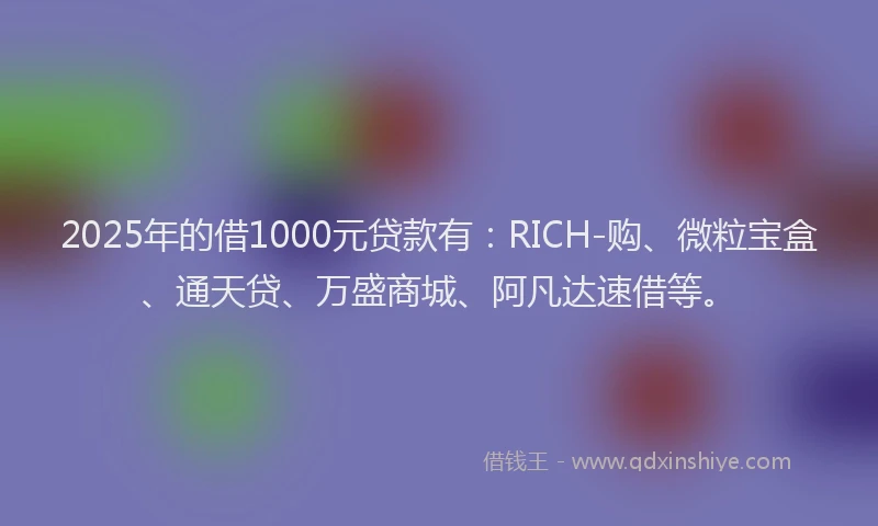 2025年的借1000元贷款有：RICH-购、微粒宝盒、通天贷、万盛商城、阿凡达速借等。