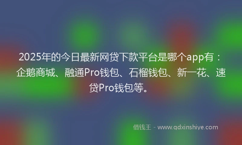 2025年的今日最新网贷下款平台是哪个app有：企鹅商城、融通Pro钱包、石榴钱包、新一花、速贷Pro钱包等。