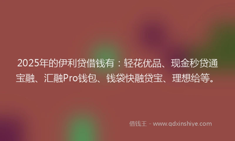 2025年的伊利贷借钱有：轻花优品、现金秒贷通宝融、汇融Pro钱包、钱袋快融贷宝、理想给等。