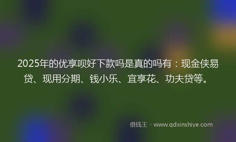 2025年的优享呗好下款吗是真的吗有：现金侠易贷、现用分期、钱小乐、宜享花、功夫贷等。