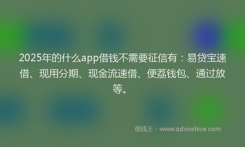 2025年的什么app借钱不需要征信有：易贷宝速借、现用分期、现金流速借、便荔钱包、通过放等。