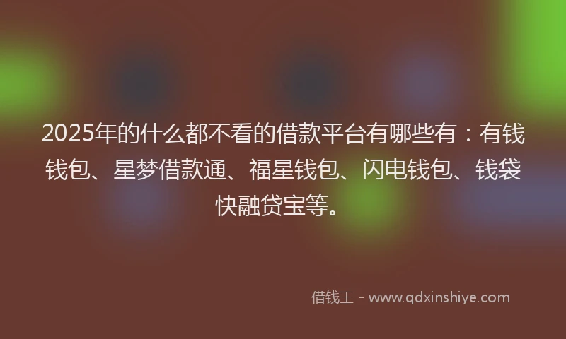 2025年的什么都不看的借款平台有哪些有：有钱钱包、星梦借款通、福星钱包、闪电钱包、钱袋快融贷宝等。