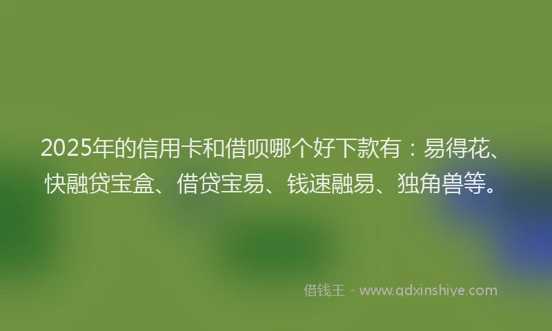 2025年的信用卡和借呗哪个好下款有：易得花、快融贷宝盒、借贷宝易、钱速融易、独角兽等。