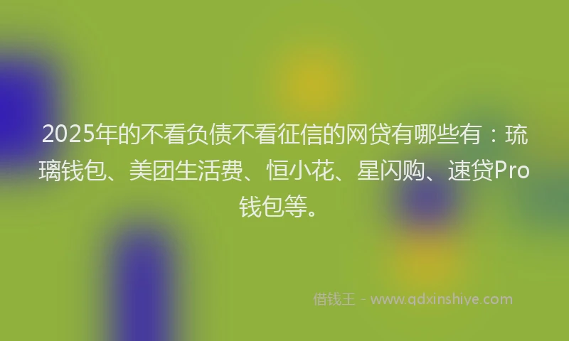 2025年的不看负债不看征信的网贷有哪些有：琉璃钱包、美团生活费、恒小花、星闪购、速贷Pro钱包等。
