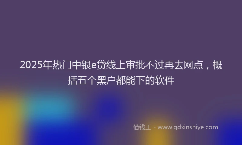2025年热门中银e贷线上审批不过再去网点，概括五个黑户都能下的软件
