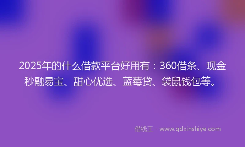 2025年的什么借款平台好用有：360借条、现金秒融易宝、甜心优选、蓝莓贷、袋鼠钱包等。