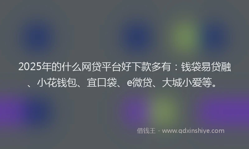 2025年的什么网贷平台好下款多有：钱袋易贷融、小花钱包、宜口袋、e微贷、大城小爱等。