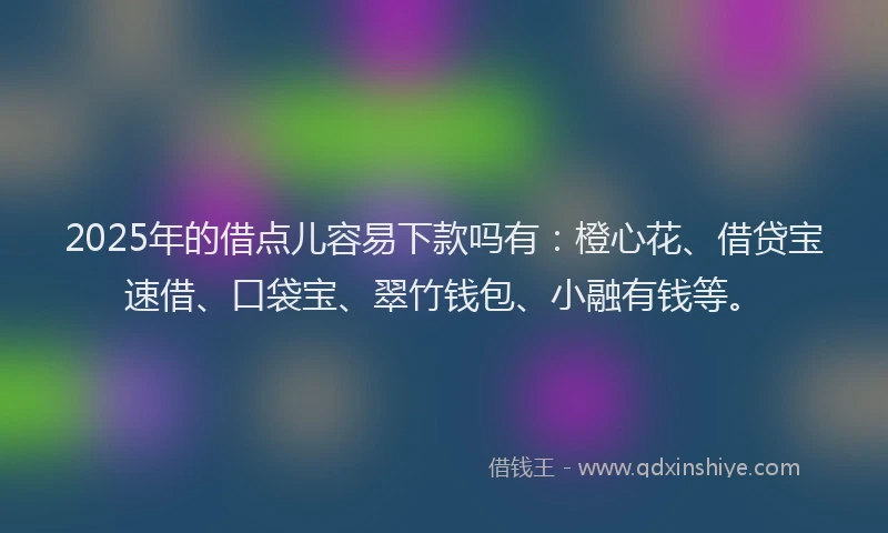 2025年的借点儿容易下款吗有：橙心花、借贷宝速借、口袋宝、翠竹钱包、小融有钱等。