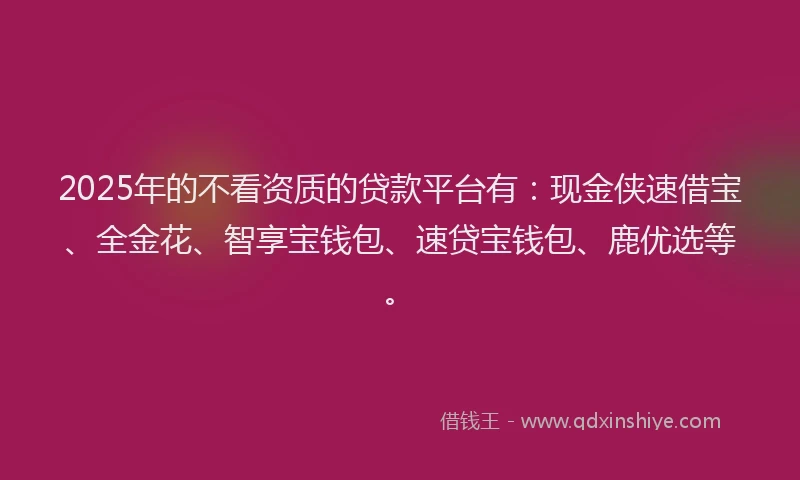 2025年的不看资质的贷款平台有：现金侠速借宝、全金花、智享宝钱包、速贷宝钱包、鹿优选等。