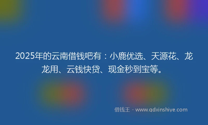 2025年的云南借钱吧有：小鹿优选、天源花、龙龙用、云钱快贷、现金秒到宝等。
