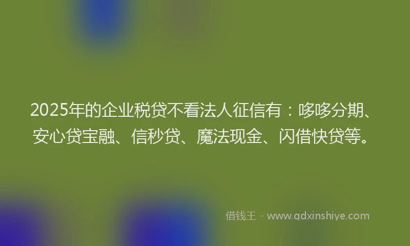2025年的企业税贷不看法人征信有：哆哆分期、安心贷宝融、信秒贷、魔法现金、闪借快贷等。