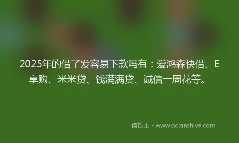 2025年的借了发容易下款吗有：爱鸿森快借、E享购、米米贷、钱满满贷、诚信一周花等。