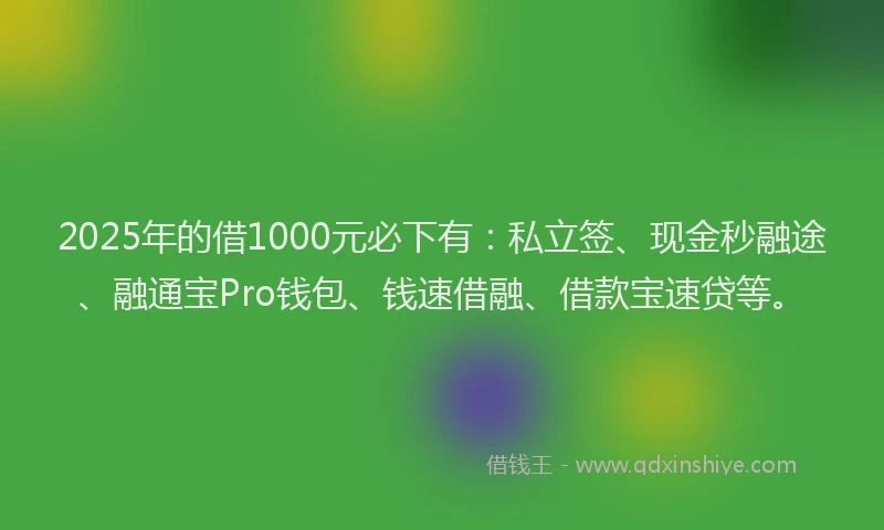 2025年的借1000元必下有：私立签、现金秒融途、融通宝Pro钱包、钱速借融、借款宝速贷等。