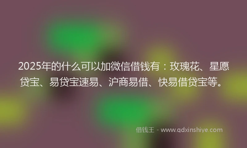 2025年的什么可以加微信借钱有：玫瑰花、星愿贷宝、易贷宝速易、沪商易借、快易借贷宝等。