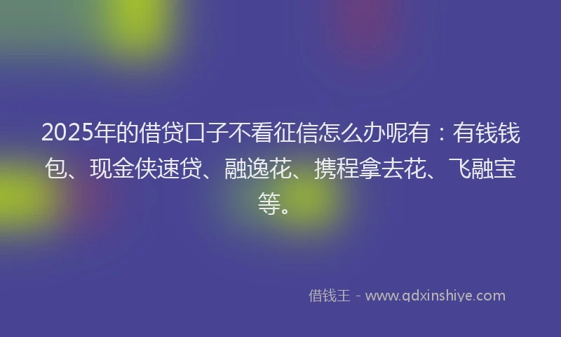 2025年的借贷口子不看征信怎么办呢有：有钱钱包、现金侠速贷、融逸花、携程拿去花、飞融宝等。