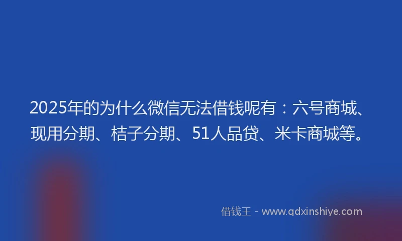 2025年的为什么微信无法借钱呢有：六号商城、现用分期、桔子分期、51人品贷、米卡商城等。