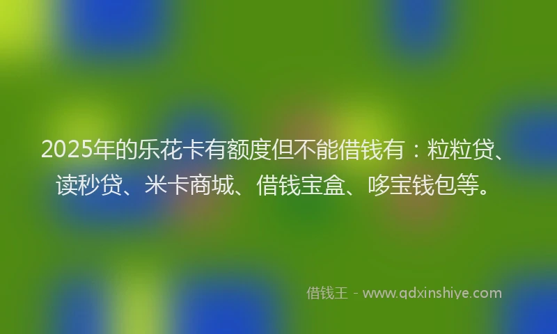 2025年的乐花卡有额度但不能借钱有：粒粒贷、读秒贷、米卡商城、借钱宝盒、哆宝钱包等。