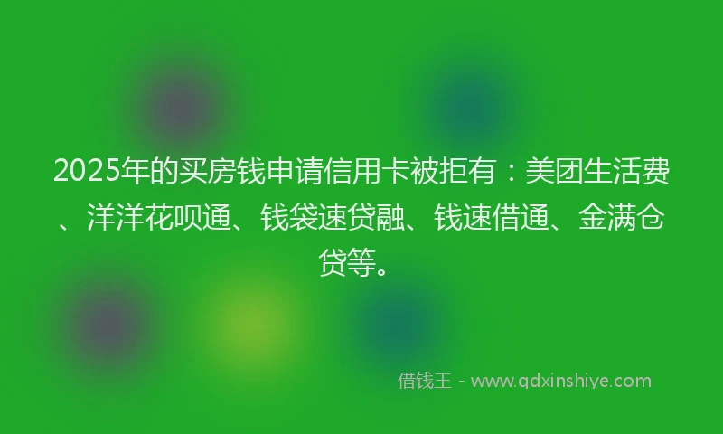 2025年的买房钱申请信用卡被拒有：美团生活费、洋洋花呗通、钱袋速贷融、钱速借通、金满仓贷等。