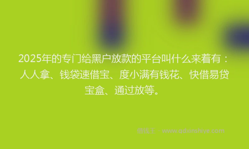 2025年的专门给黑户放款的平台叫什么来着有：人人拿、钱袋速借宝、度小满有钱花、快借易贷宝盒、通过放等。
