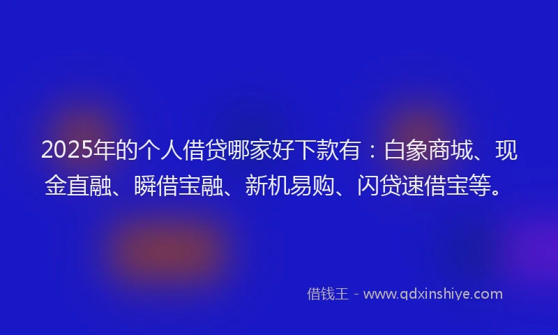 2025年的个人借贷哪家好下款有：白象商城、现金直融、瞬借宝融、新机易购、闪贷速借宝等。
