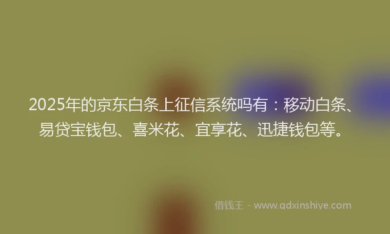 2025年的京东白条上征信系统吗有：移动白条、易贷宝钱包、喜米花、宜享花、迅捷钱包等。