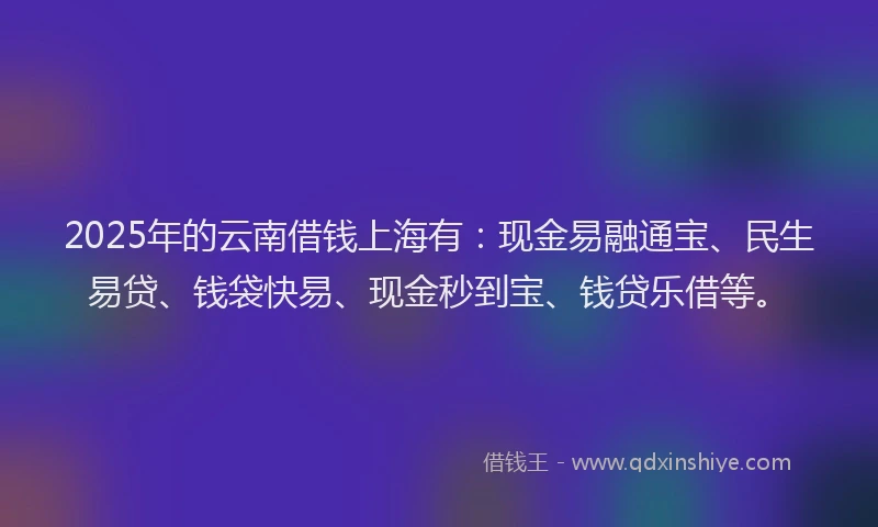 2025年的云南借钱上海有：现金易融通宝、民生易贷、钱袋快易、现金秒到宝、钱贷乐借等。