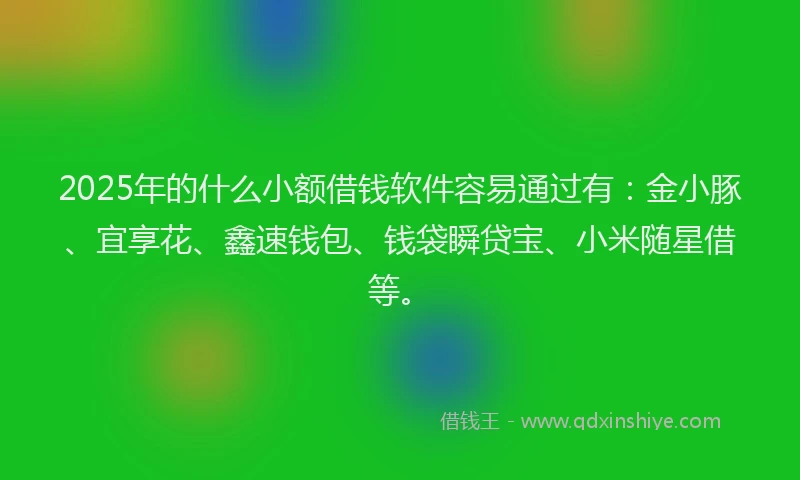 2025年的什么小额借钱软件容易通过有：金小豚、宜享花、鑫速钱包、钱袋瞬贷宝、小米随星借等。