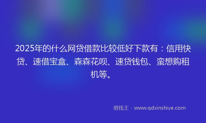 2025年的什么网贷借款比较低好下款有：信用快贷、速借宝盒、森森花呗、速贷钱包、蛮想购租机等。