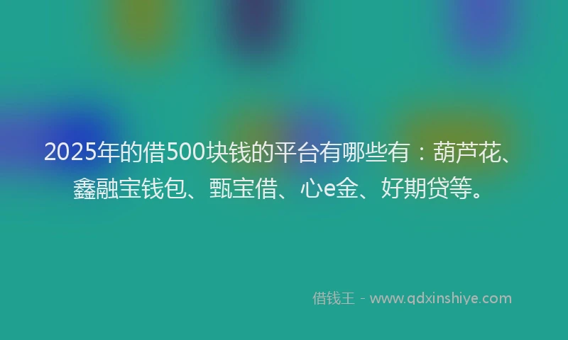 2025年的借500块钱的平台有哪些有：葫芦花、鑫融宝钱包、甄宝借、心e金、好期贷等。