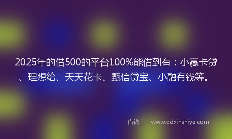 2025年的借500的平台100%能借到有：小赢卡贷、理想给、天天花卡、甄信贷宝、小融有钱等。