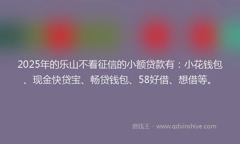 2025年的乐山不看征信的小额贷款有：小花钱包、现金快贷宝、畅贷钱包、58好借、想借等。