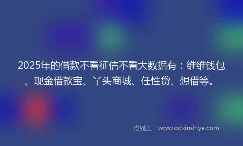 2025年的借款不看征信不看大数据有：维维钱包、现金借款宝、丫头商城、任性贷、想借等。