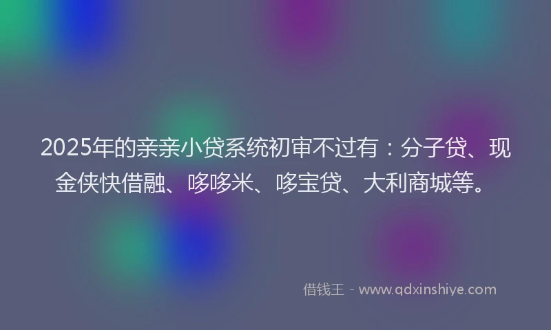 2025年的亲亲小贷系统初审不过有：分子贷、现金侠快借融、哆哆米、哆宝贷、大利商城等。