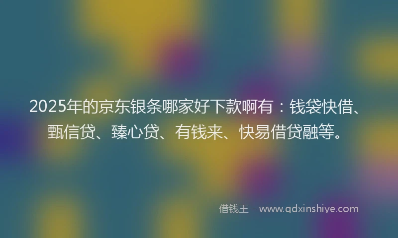 2025年的京东银条哪家好下款啊有：钱袋快借、甄信贷、臻心贷、有钱来、快易借贷融等。