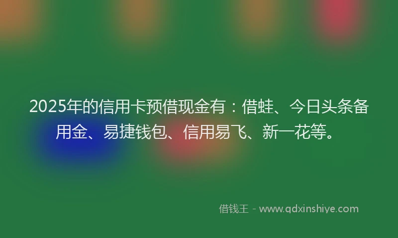 2025年的信用卡预借现金有：借蛙、今日头条备用金、易捷钱包、信用易飞、新一花等。
