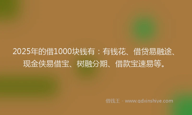 2025年的借1000块钱有：有钱花、借贷易融途、现金侠易借宝、树融分期、借款宝速易等。