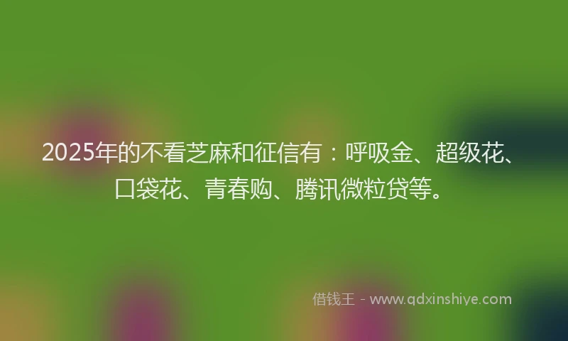 2025年的不看芝麻和征信有：呼吸金、超级花、口袋花、青春购、腾讯微粒贷等。