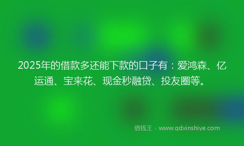 2025年的借款多还能下款的口子有：爱鸿森、亿运通、宝来花、现金秒融贷、投友圈等。