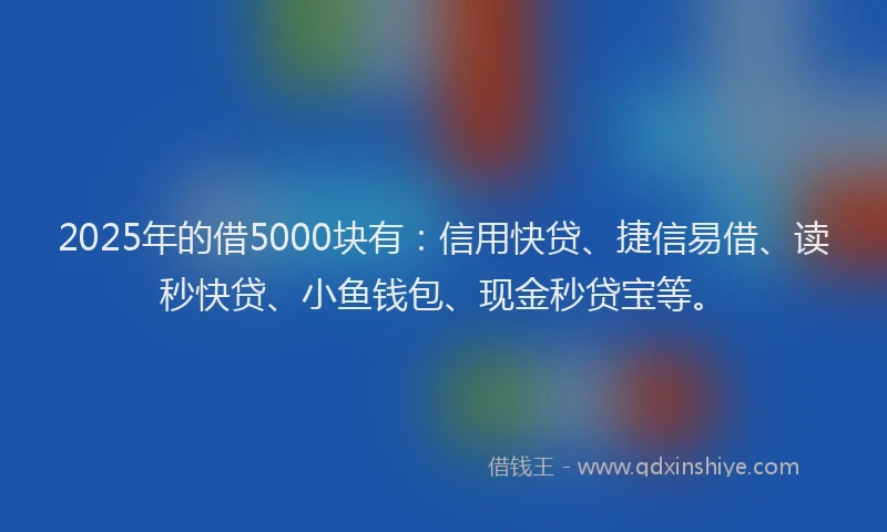 2025年的借5000块有：信用快贷、捷信易借、读秒快贷、小鱼钱包、现金秒贷宝等。