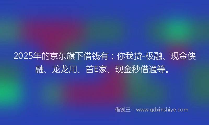 2025年的京东旗下借钱有：你我贷-极融、现金侠融、龙龙用、首E家、现金秒借通等。