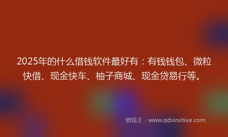 2025年的什么借钱软件最好有：有钱钱包、微粒快借、现金快车、柚子商城、现金贷易行等。