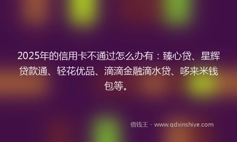 2025年的信用卡不通过怎么办有：臻心贷、星辉贷款通、轻花优品、滴滴金融滴水贷、哆来米钱包等。