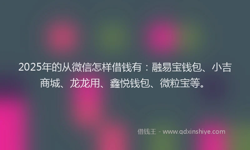 2025年的从微信怎样借钱有：融易宝钱包、小吉商城、龙龙用、鑫悦钱包、微粒宝等。