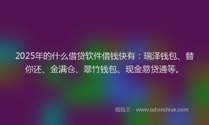 2025年的什么借贷软件借钱快有：瑞泽钱包、替你还、金满仓、翠竹钱包、现金易贷通等。