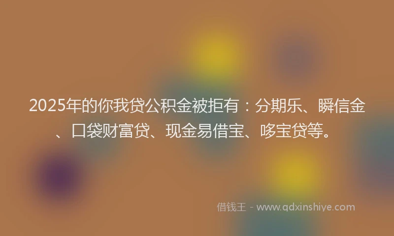 2025年的你我贷公积金被拒有：分期乐、瞬信金、口袋财富贷、现金易借宝、哆宝贷等。