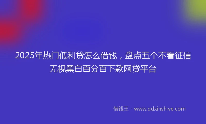 2025年热门低利贷怎么借钱，盘点五个不看征信无视黑白百分百下款网贷平台