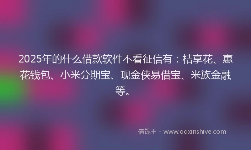 2025年的什么借款软件不看征信有：桔享花、惠花钱包、小米分期宝、现金侠易借宝、米族金融等。