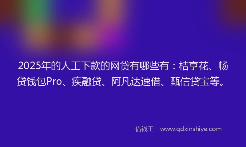 2025年的人工下款的网贷有哪些有：桔享花、畅贷钱包Pro、疾融贷、阿凡达速借、甄信贷宝等。