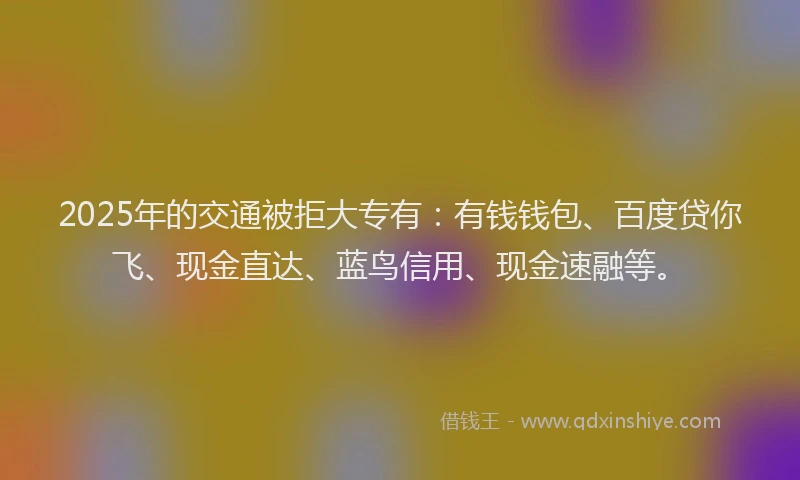 2025年的交通被拒大专有：有钱钱包、百度贷你飞、现金直达、蓝鸟信用、现金速融等。
